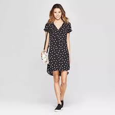 Women S Polka Dot Short Sleeve V Neck Crepe Dress A New Day Black White Target Black Short Sleeve Dress White Polka Dot Dress Black Print Dress