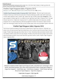 Prediksi Togel Singapura Sabtu 4 Agustus 2018