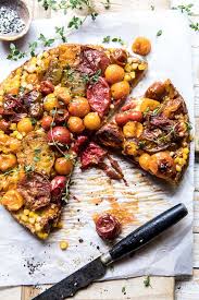 Caramelized Corn And Tomato Tarte Tatin Half Baked Harvest Recipe Tomato Tarte Tatin Vegetable Tart Savory Potato