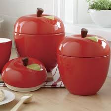A set of canisters to perk up your countertops with a modern touch while keeping your dry foods look no further than this ceramic canister set. 3 Piece Apple Canister Set Canister Sets Apple Kitchen Decor Canisters