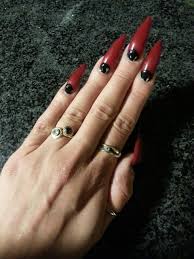 Black And Red Stiletto Nails Red Stiletto Nails With Black Moon Half Moon Manicure