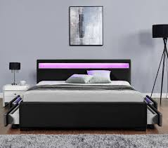 Rated 1 de 5 de yaya74 par catastrophe! Lit Led Design 140x190 Simili Cuir Noir Avec Tiroirs De Rangement Enfield