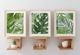 Banana Leaf Art Tropical Wall Art For Office Green Bedroom Decor Bathroom Watercolor Ferns Art Prints Or Canvas Set Of 3 Palm Leaves In 2020 With Images Green Bedroom Decor Green