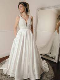 Get the best deal for satin v neck wedding dresses from the largest online selection at ebay.com. V Neck Sleeveless Bridal Gown A Line Backless Satin Wedding Dresses Everisa