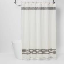 Black And Cream Shower Curtain Striped Fringe Shower Curtain Off White Threshold In 2020 White Shower Curtain Gray Shower Curtains Striped Shower Curtains