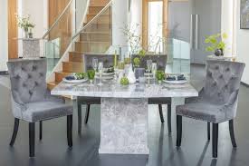 Marble dining table and 6 chairs uk. Urban Deco Turin 140cm Grey Marble Dining Table And 6 Grey Knockerback Chairs