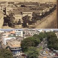 The Kala Ghoda precinct, more than a 100 years apart. The junction of Forbes Street and Rampart Row West is where today stands the building of the erstwhile Rhythm House. A spot