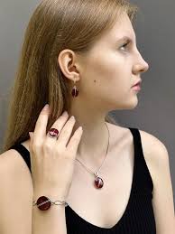 Silver Rhodium-plated Statement Ring, Cherry Amber With Inlaid Silver  Stripe, Crown Cut Baltic Amber Gemstone, Elegant, Classic