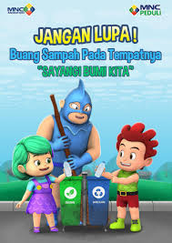 50 x 70 cm bahan : Poster Gambar Kartun Buanglah Sampah Pada Tempatnya Gambar Tong Sampah Dalam Poster