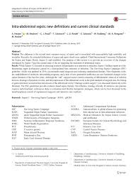 Pdf Intra Abdominal Sepsis New Definitions And Current Clinical Standards