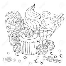 Baking cookies dessert coloring page. Coloring Page With Cake Cupcake Candy Ice Cream And Other Royalty Free Cliparts Vectors And Stock Illustration Image 122715051