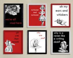 Black Alice In Wonderland Art Alice In Wonderland Quotes 5x7 Modern Art Print Set Red Black And White Kids Room Nursery Alice And Wonderland Quotes Alice In Wonderland Room White Kids Room