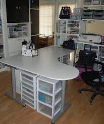 Wonderful White Polished Unusual Shape Craft Table Storage For Creative Work Spaces Home Office Furniture Design Furniture Design Table Office Furniture Design