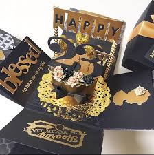 Black And Gold Card Box Custom 23rd Handmade Explosion Black And Gold Box Card Birthday Explosion Box Diy Exploding Box Card Box