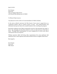 Stay away from industry jargon. Recommendation Letter Film Sound