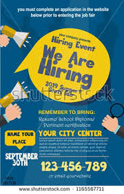 We Are Hiring Poster Or Banner Design Job Vacancy Advertisement Concept On Dark Blue Background With Speakers Hands And Yellow Label Vector Illustration Eps