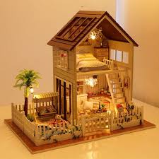 Colorful villa diy miniature villa kit. Free Shipping Assembling Diy Miniature Model Kit Wooden Doll House Paris Apartment House Toy With Furnitur Diy Dollhouse Wooden Dollhouse Popsicle Stick Houses