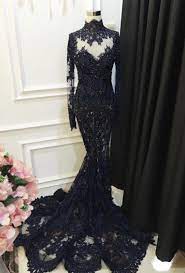 High Collar Black Lace Prom Dress Long Sleeves Mermaid Evening Dress Black Lace Wedding Black Lace Wedding Dress Black Lace Prom Dress