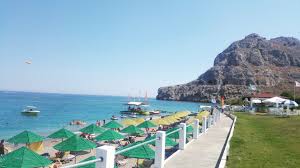 kolymbia beach looking towards anemos beach bar rhodes beach look beach bars rhode island