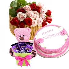 Gift Happy Birthday Cake And Flowers Reindeers Special Combo Gifts Lovely Combo Of An Pineapple Cake A Bunch Of Red And Pink Roses Red And Pink Roses Special Flowers Dairy Milk Chocolate