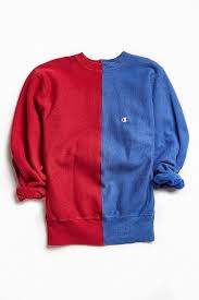 Black And Red Champion Hoodie Urban Outfitters Vintage Vintage Champion Red Blue Split Seam Crew Neck Sweatshirt Sweatshirts Mens Sweatshirts Champion Sweatshirt