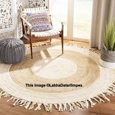 Indian Braided Rag Rug Round Handmade Jute Rug Natural Jute Round Rug Floor Rug Indian Handwoven Ribbed Solid Area Jute Round Rug Braided Area Rugs Floor Rugs