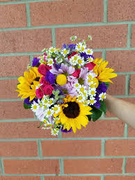 Bright And Colorful Spring Wedding Bouquets Sunflowers Succulents Billy Balls Purp Spring Wedding Bouquets Sunflower Wedding Bouquet Wedding Bouquets