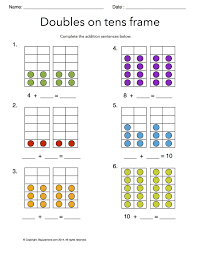 Worksheet Doubles On Tens Frames Practice Addition Doubles Facts On The Ten Fra Free Math Worksheets Kindergarten Math Worksheets 1st Grade Math Worksheets
