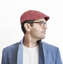 Organic Cotton Denim Flat Cap Bradley In Red Karen Henriksen