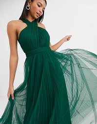 Acquista da una grande collezione di vestiti estivi lunghi ed eleganti da donna. Asos Design Vestito Lungo Allacciato Al Collo Con Incrocio Sul Davanti In Tulle Verde Bosco Asos