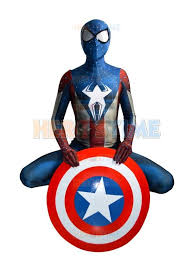 Captain America And Spider Man Hybrid Costume The Newest Superhero Costume Morph Suit Spider Captain America Cosplay Costume Free Shipping