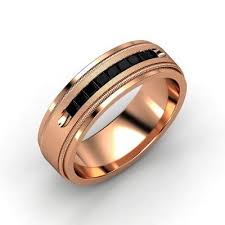 Black And Rose Gold Mens Wedding Ring 14k Rose Gold Ring With Black Onyx Milgrain Crown Band 2mm Gem Gemvara White Gold Rings Mens Diamond Earrings 14k White Gold Ring