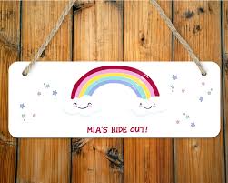 Each kids door sign is personalized just for you. Rainbow Personalised Kids Door Sign Custom Bedroom Door Etsy Kids Room Sign Childrens Bedrooms Childrens Bedroom Decor