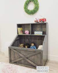 Pdf Plans For Slanted Toy Box Bookshelf By Rustic Meadows Diy Toy Storage Farmhouse Toys Wood Toy Box