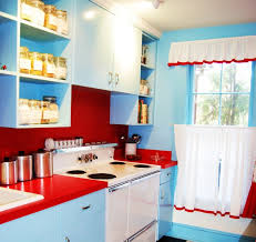 red white and blue kitchen decor with