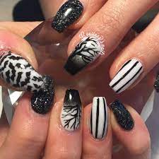 Black And White Halloween Nails Coffin Nails Black Coffin Nails Halloween Nails Nails