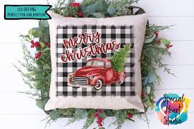 Tree vector xmas gift vintage merry retro ornament background card decoration ball design star box red green holiday fir new noel year celebration christmas color element festive greeting illustration ribbon seasonal surprise. Christmas Sublimation Printable Red Truck Buffalo Plaid 365446 Sublimation Design Bundles