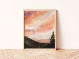Hello friends, video title : 11x15 On Paper Print Landscape Watercolor Golden Hour Painting Nature Watercolor Art Collectibles Painting Kromasol Com