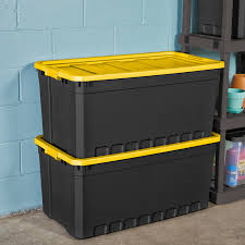 Sturdy containers hold paper, cans and bottles for recycling. Sterilite 50 Gallon Yellow Industrial Tote 2 Piece Walmart Com Walmart Com