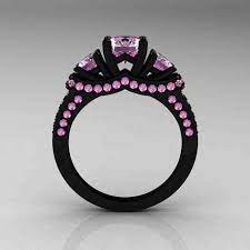 Black Engagement Ring With Pink Diamonds Black Gold Ring Pink Diamond Engagement Ring Black Gold Wedding Rings