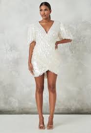 White Embellished Puff Sleeve Mini Dress White Sparkly Dress White Mini Dress Mini Dress With Sleeves