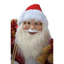 Fraser Hill Farm 28 in. Santa Claus in Sleigh with Teddy Bear, Toy Sack,  Music, Lights, Standing Decor, Christmas Animatronics FSC036-1RD