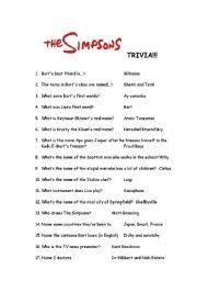 Click the links below if you're stuck. Simpsons Trivia Quiz Esl Worksheet By Scheherezade
