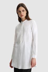 Chemise longue en lin femme. Chemise Longue En Coton Et Lin Femme Blanc Woolrich
