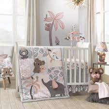 Lambs Ivy Calypso 4 Piece Crib Bedding Set Pink Gray Gold Animals Jungle Walmart Com