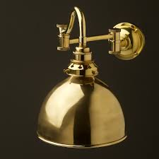 Polished brass finish picture light. Horizontal Bend Adjustable Solid Brass Arm Wall Light