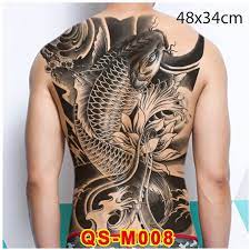 Hình xăm cá chép hoa sen kín lưng đẹp nhất. Hinh XÄƒm Kin LÆ°ng Ca Chep Ä'en Qsm008 Shopee Viá»‡t Nam