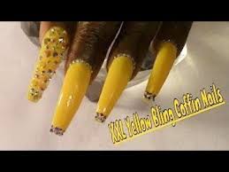 Most likely, your nails have become discolored because of an infection you have or a product you used. Xxl Yellow Coffin Shape Acrylic Nails Bling Youtube