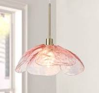 LWYTJO 60-Watt 1-Light Pink Pendant Light with 4 Leaves Glass Shade, No  Bulbs Included R-D7005-1-BR+LR - The Home Depot