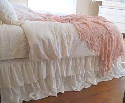 Learn how to make a layered ruffle skirt without a pattern in this step by step sewing tutorial. Romantic Tiered Ruffle Dust Ruffle Bed Skirt By Tickingandtoile 195 00 Shabby Chic Queen Bed Shabby Chic Bedding Shabby Chic Bedrooms